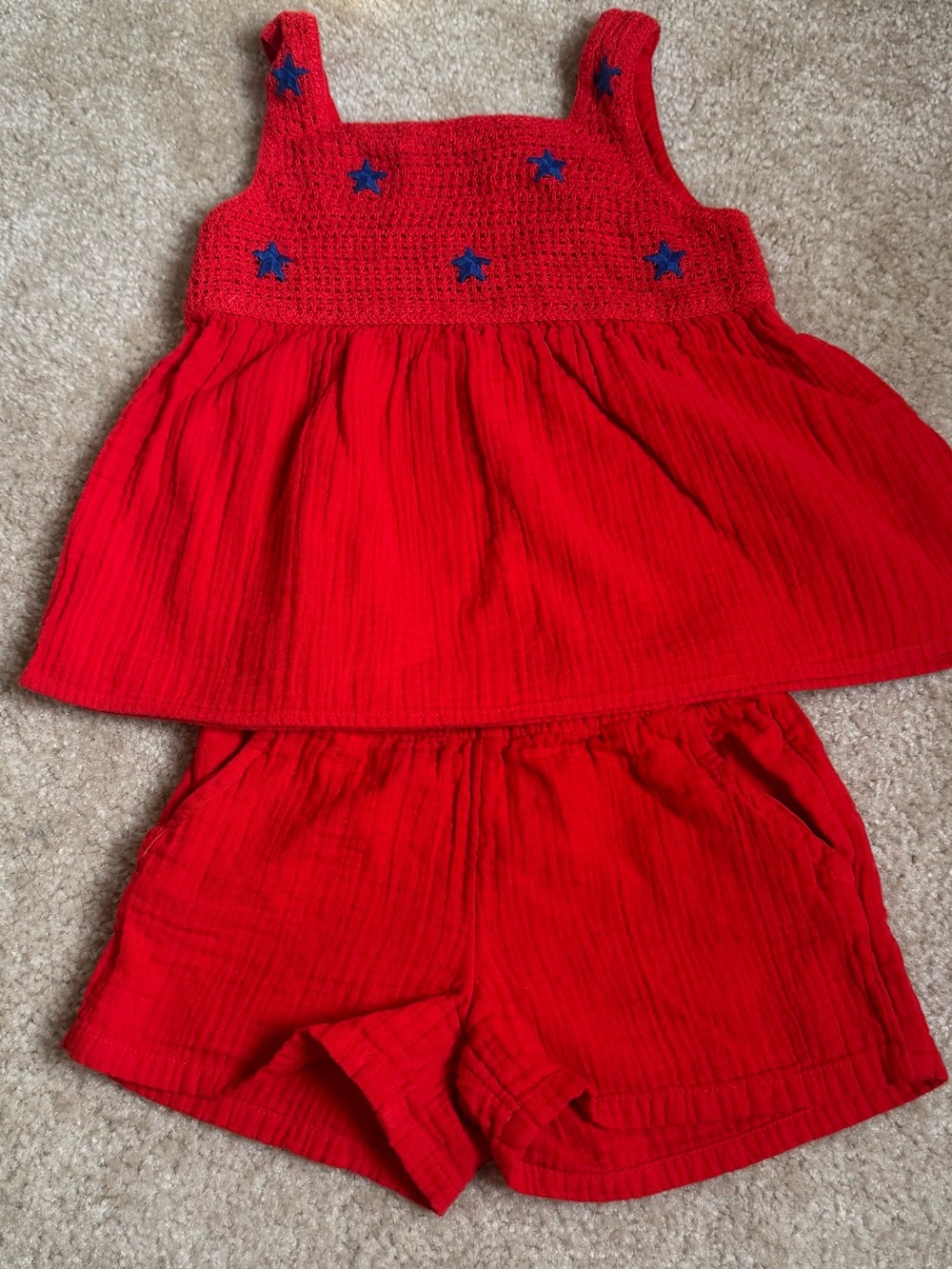 Cat & Jack Red Tank Top and Shorts Set with Navy Star Accents